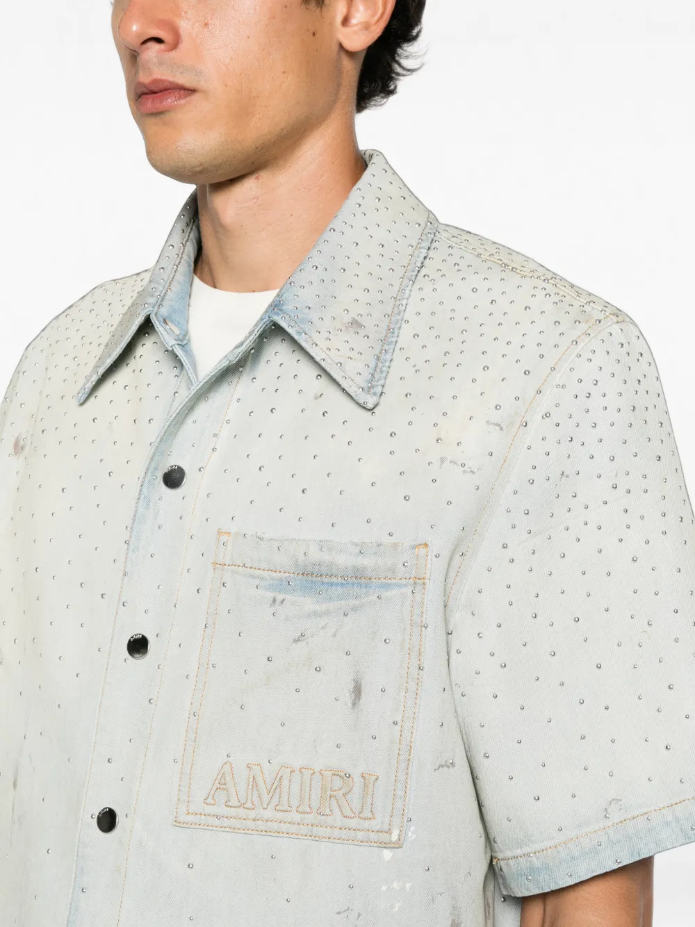 AMIRI Overhemd verfraaid met kristallen en logopatch Blauw