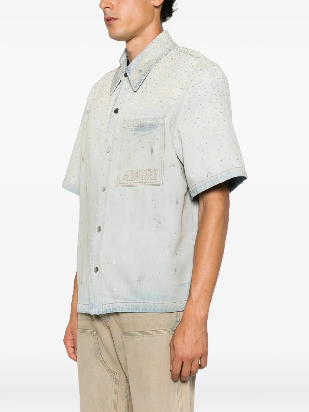 AMIRI Overhemd verfraaid met kristallen en logopatch Blauw