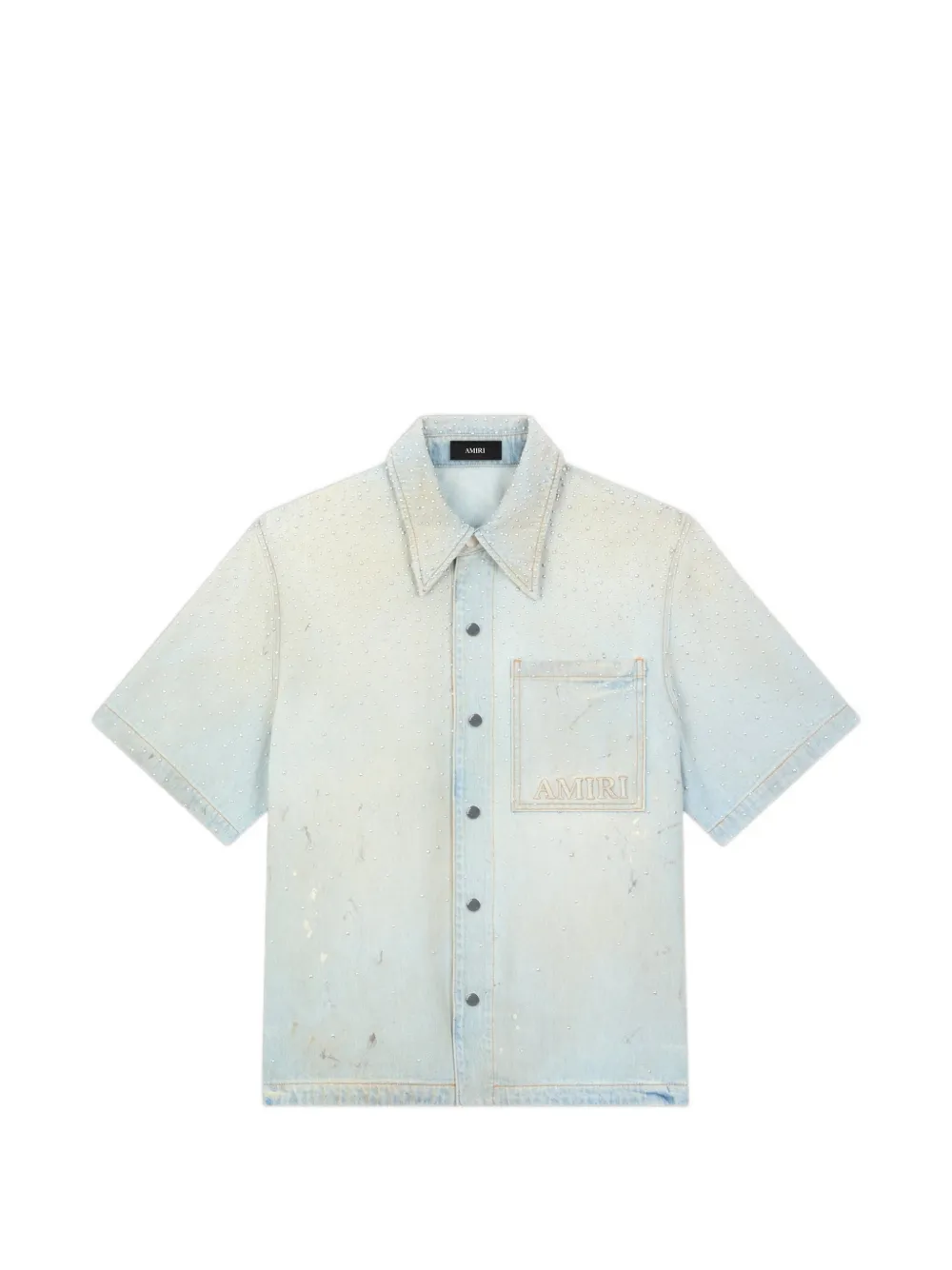 AMIRI crystal-embellished logo-patch shirt - Blue