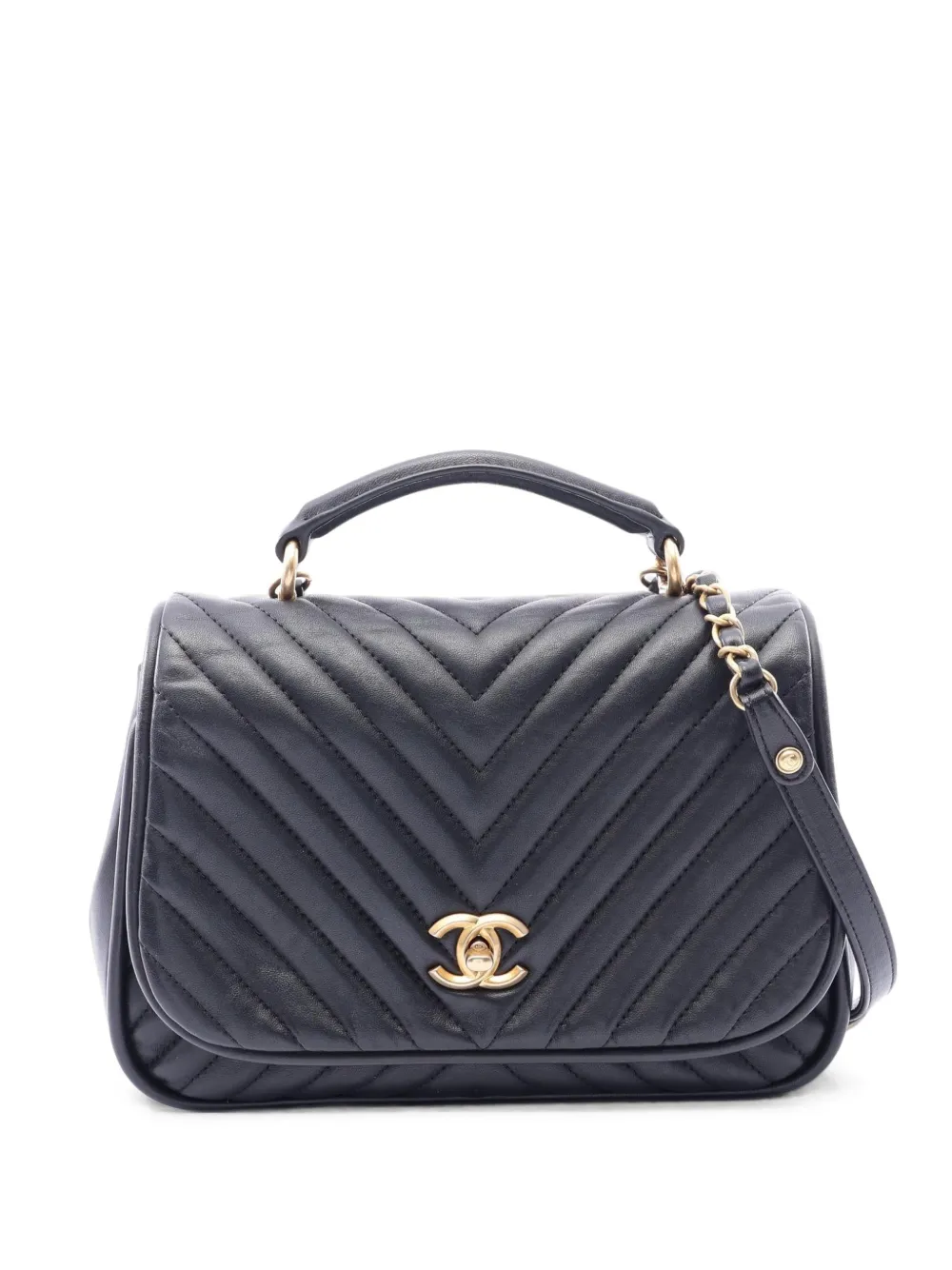 CHANEL Pre-Owned 2017-2018 Chevron V-stitch leather shoulder bag - Nero