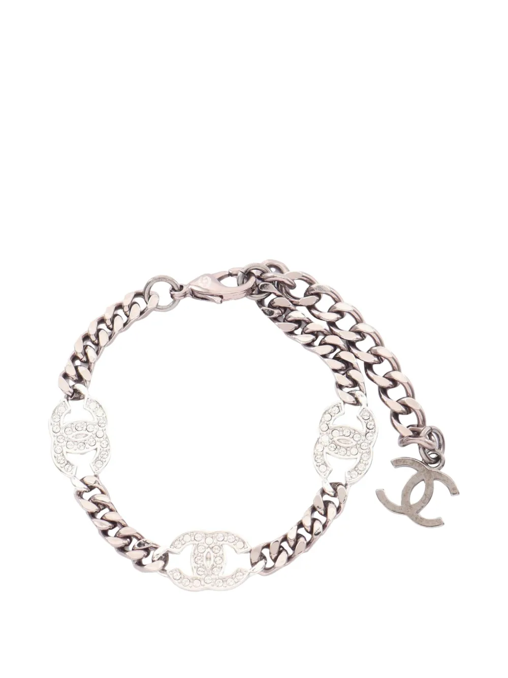 CHANEL Pre-Owned 2021 Coco Mark rhinestone-details bracelet - Argento