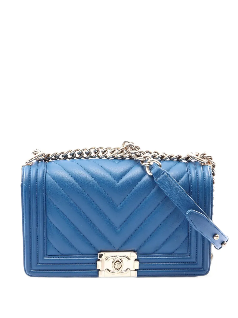 CHANEL Pre-Owned 2016-2017 Boy chevron v-stitch shoulder bag - Blu