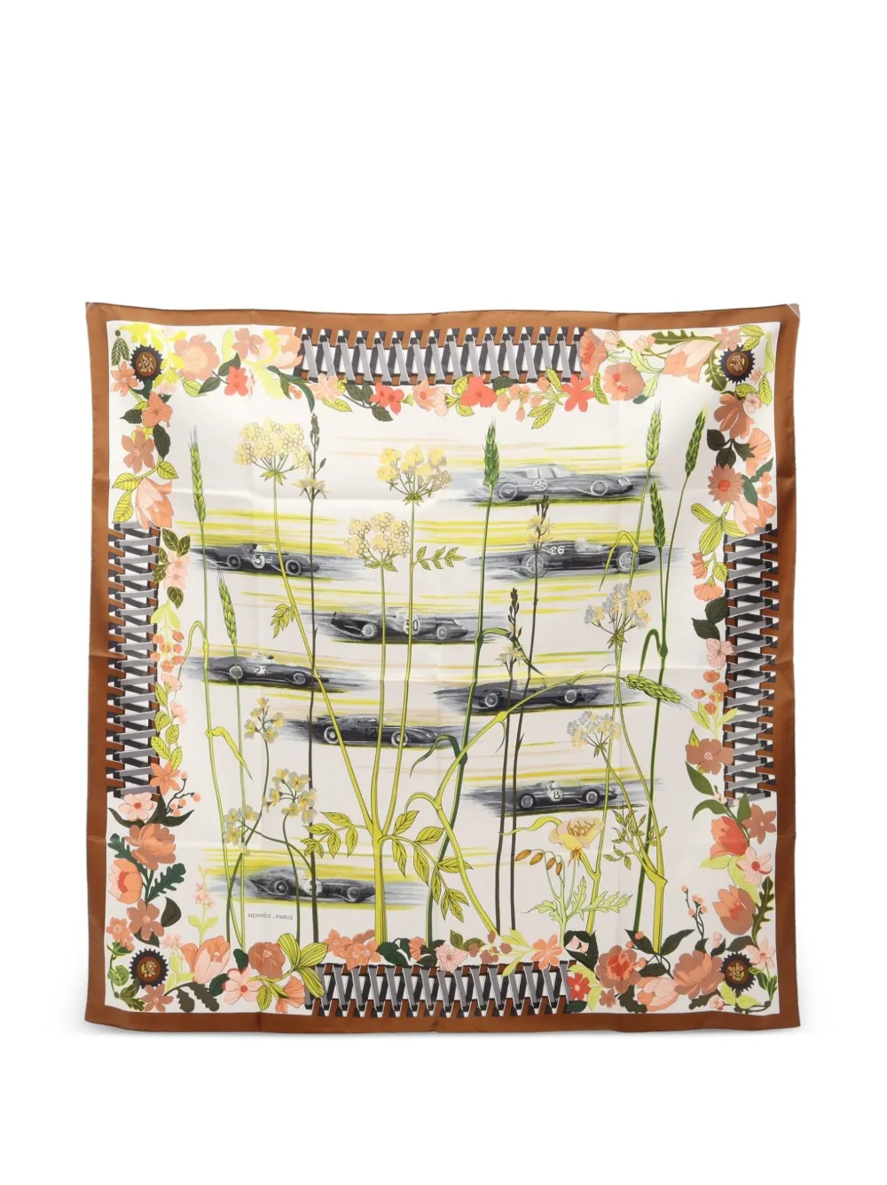 Hermès Pre-Owned 2010s Les Bolides race cars scarf - Bianco
