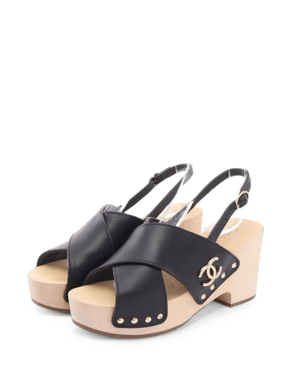 CHANEL Pre-Owned 1986-1988 Coco Mark Clover Wedge-Sandalen - Schwarz