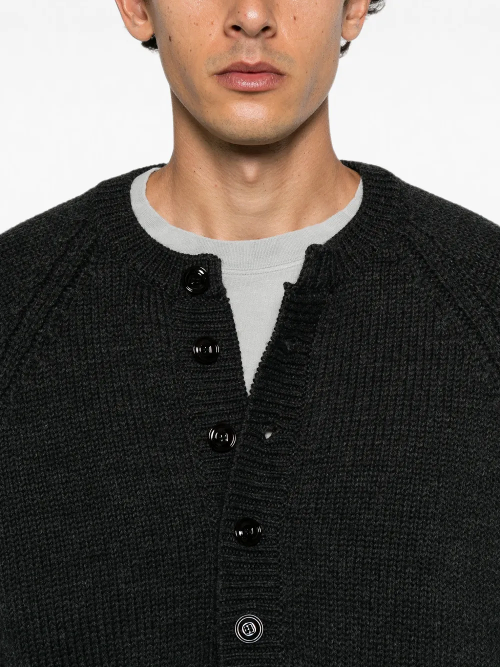 OUR LEGACY Shore Henley button-placket raglan-sleeve sweater Zwart
