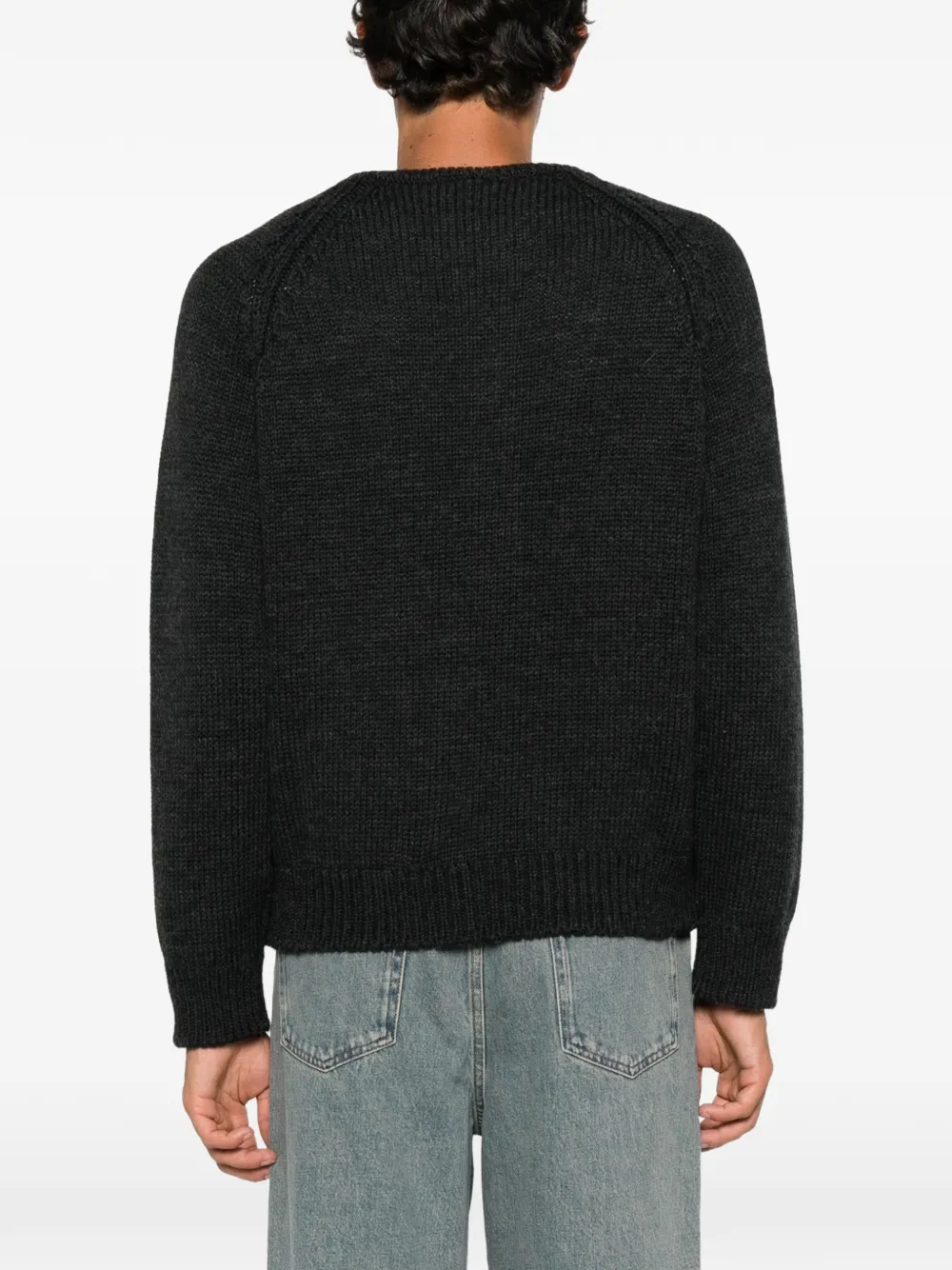 OUR LEGACY Shore Henley button-placket raglan-sleeve sweater Zwart