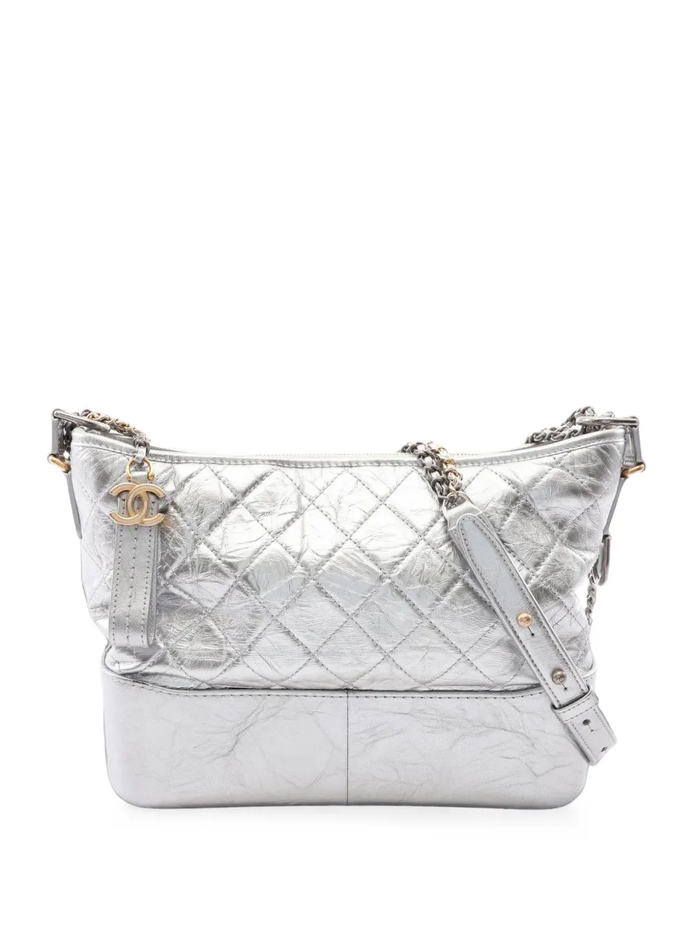 CHANEL Pre-Owned 2017-2018 large Gabriel de Chanel quilted shoulder bag - Argento