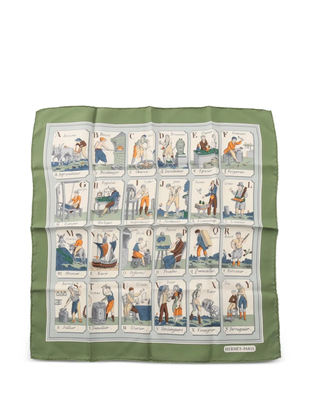 Hermès Pre-Owned 2010s 45 Carré L'Alphabet Des Metiers silk scarf - Verde