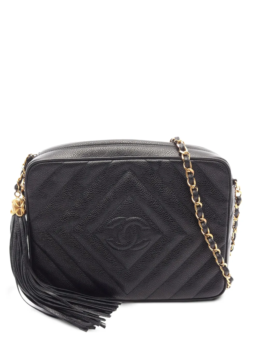CHANEL Pre-Owned 1991-1994 diamond-stitched CC tassel shoulder bag - Nero