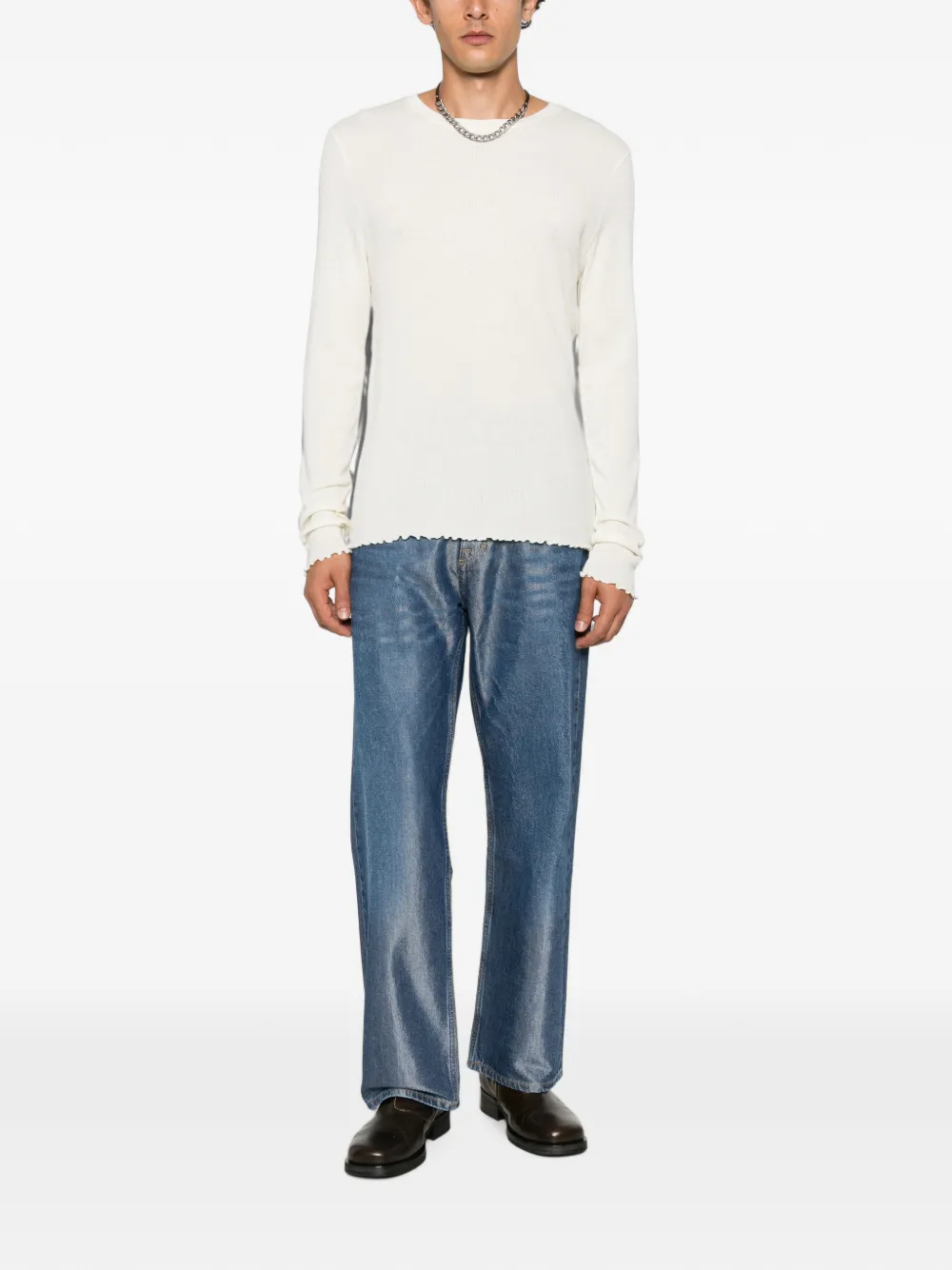 OUR LEGACY lettuce-edge ribbed sweater Beige
