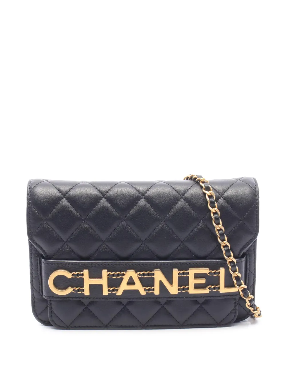 CHANEL Pre-Owned 2021 Medium Quilted Lambskin Logo Enchained Flap crossbody bag - Nero
