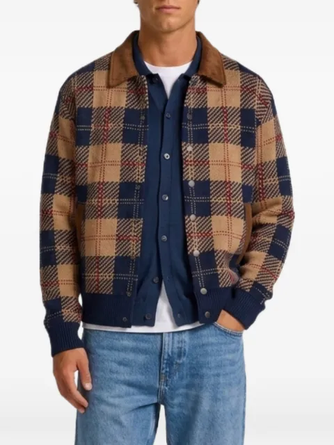 Guest In Residence plaid-check corduroy-collar cardigan