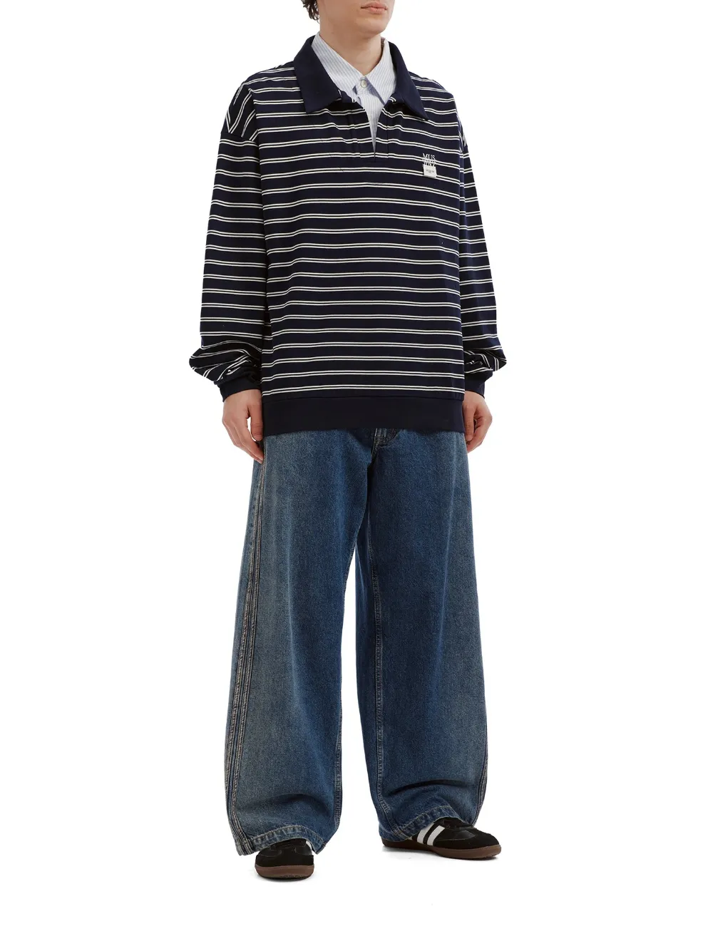 Musium Div. Gestreepte sweater met gelaagd effect Blauw