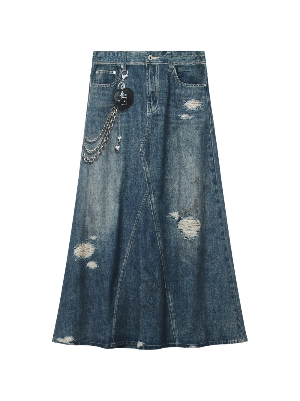 Musium Div. distressed chain-detail denim skirt - Blu