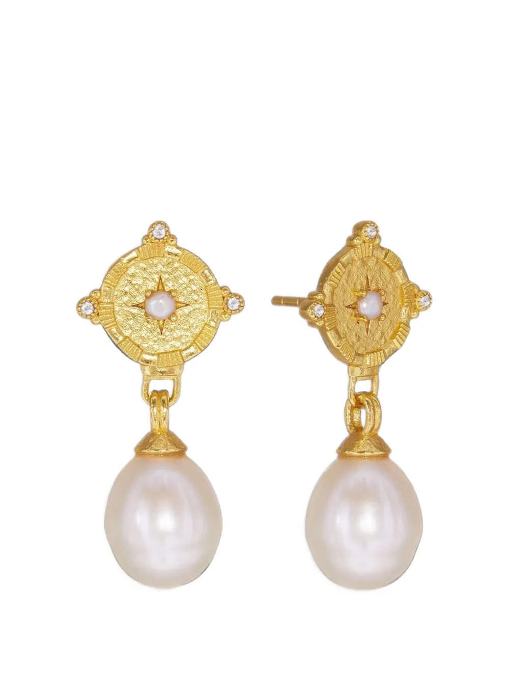Ottoman Hands pearl shield drop earrings - Gold
