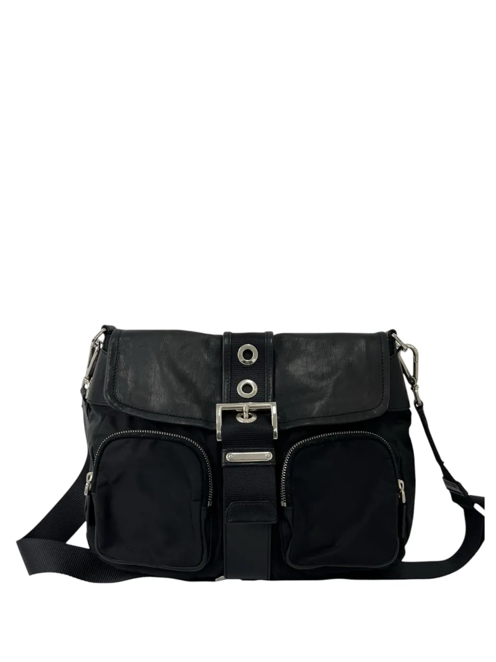 Prada Pre-Owned 2013-2026 Saffiano Trimmed Tessuto Buckle Messenger Bag crossbody bag - Nero