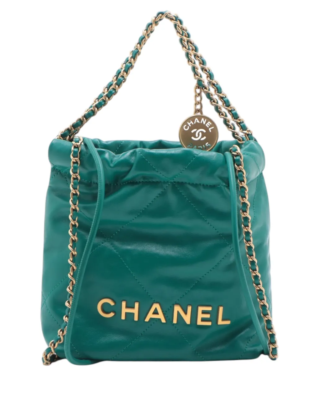 CHANEL Pre-Owned 2021-2026 Mini Shiny Calfskin 22 Handbag satchel - Verde
