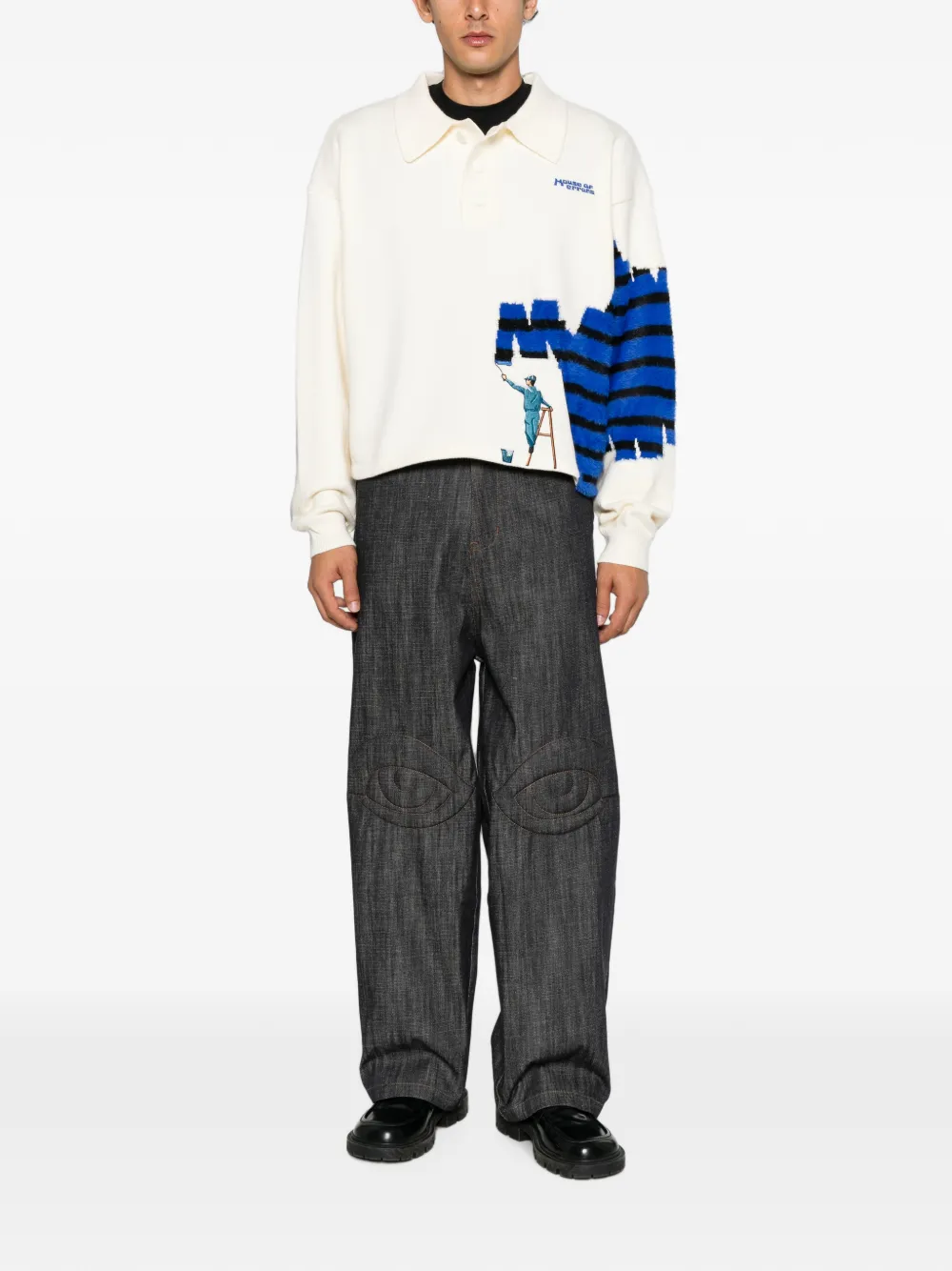 House of errors eye-patchwork wide-leg jeans - Blu
