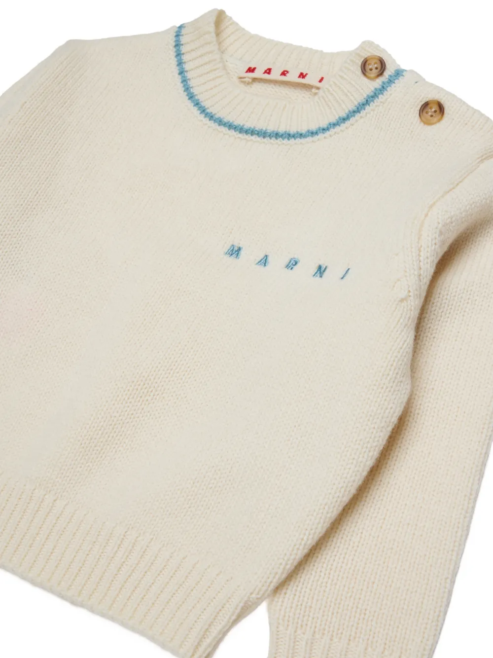 Marni Kids Trui met knopen op de schouders en geborduurd logo Beige