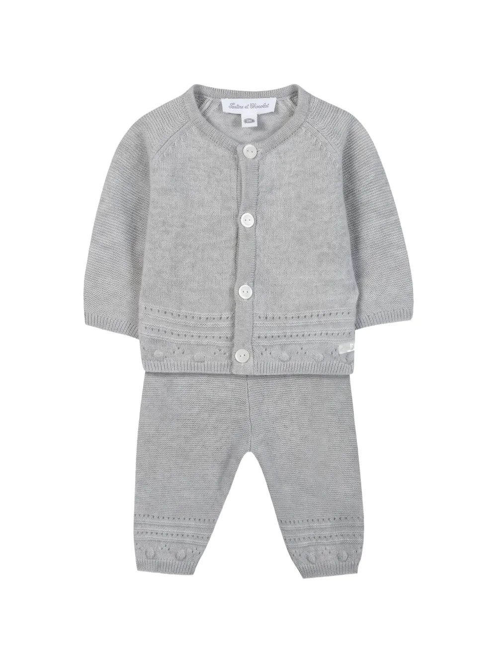 Tartine Et Chocolat Gebreid vest en broek met geperforeerde details Grijs