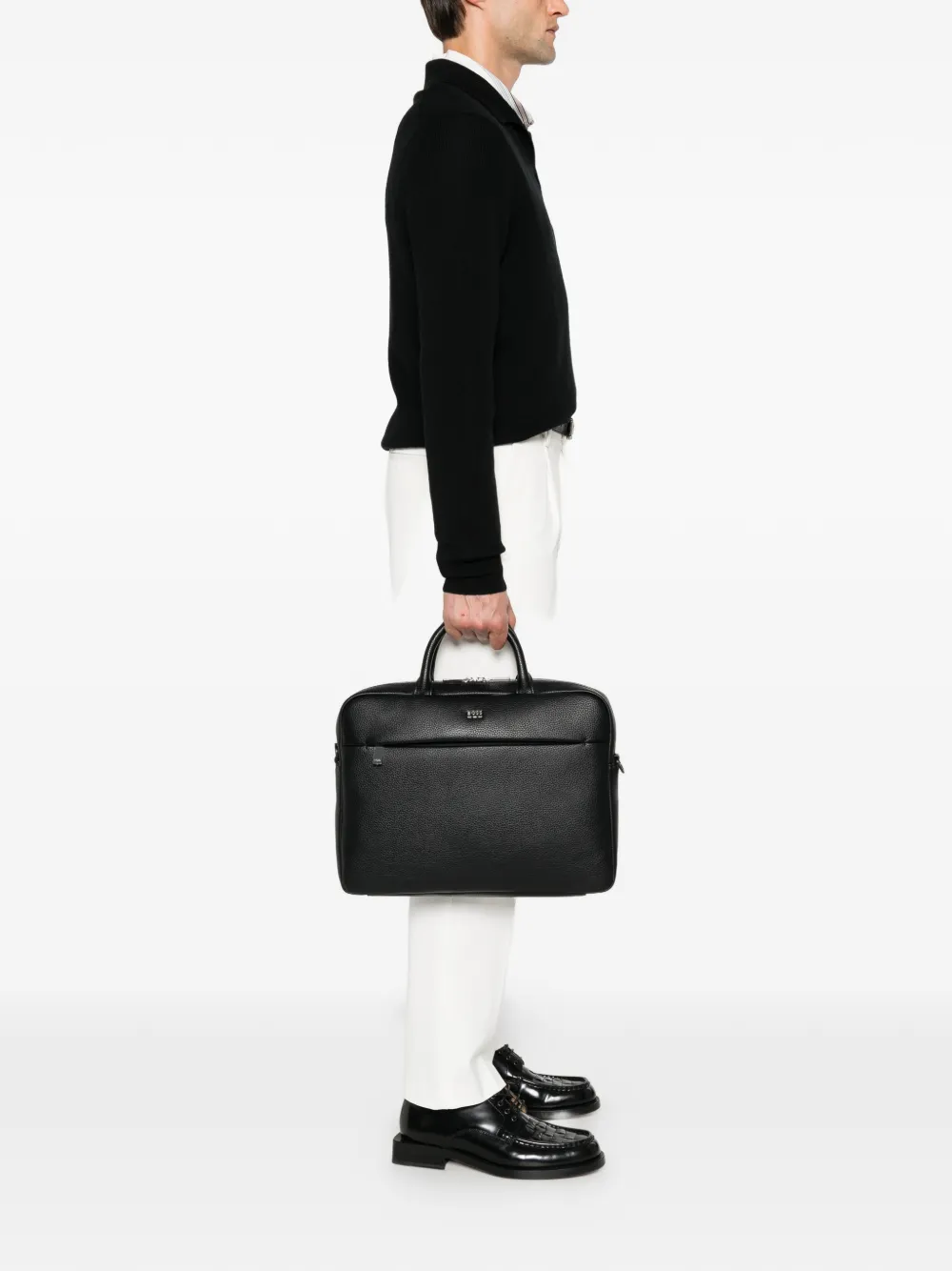 BOSS pebbled-texture briefcase