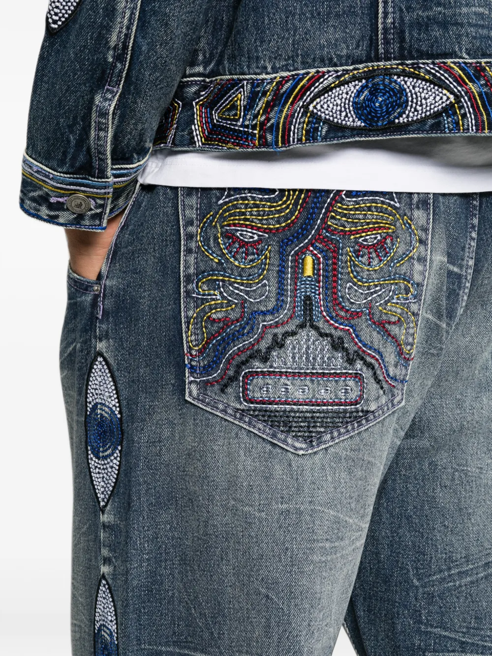 KidSuper Jeans met geborduurde kralen Blauw