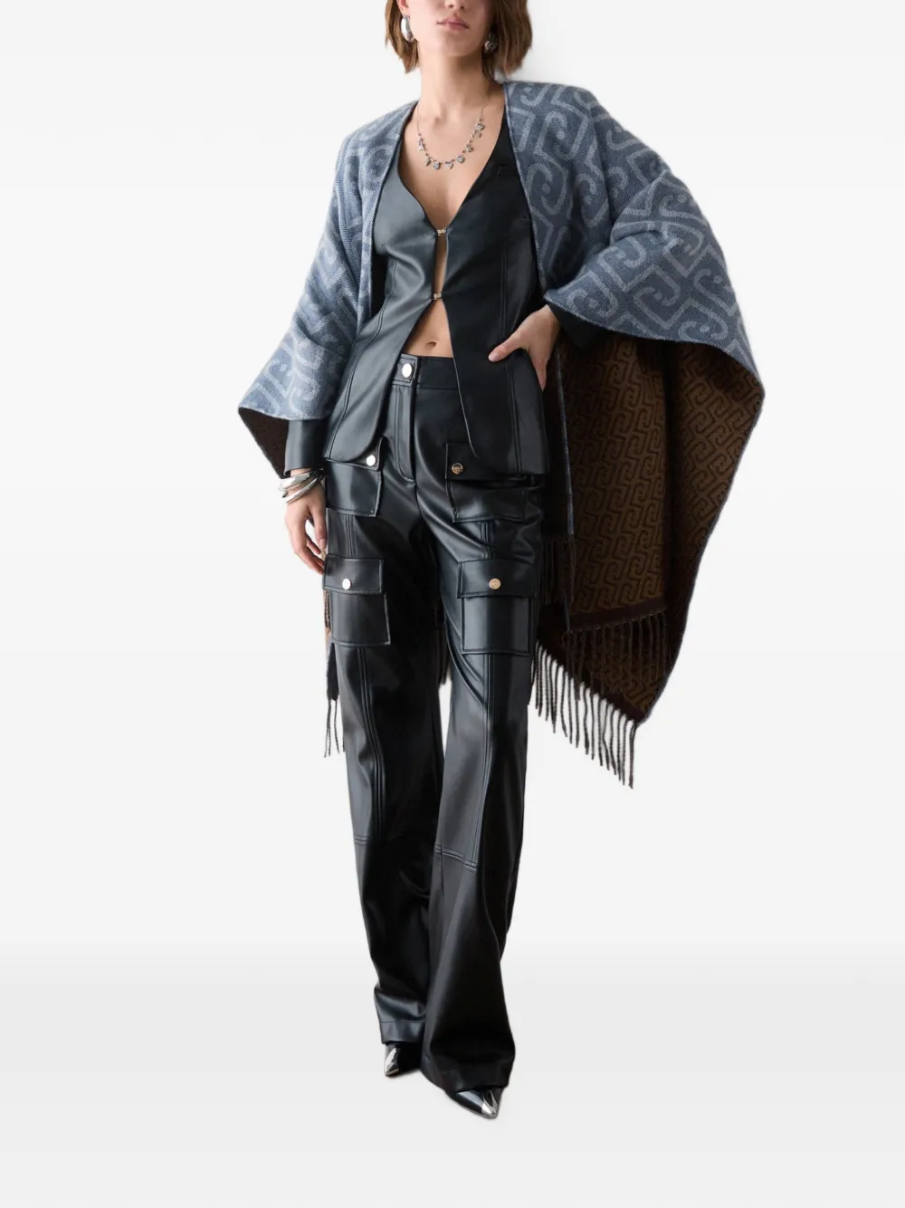 LIU JO Poncho met monogram-jacquard Blauw