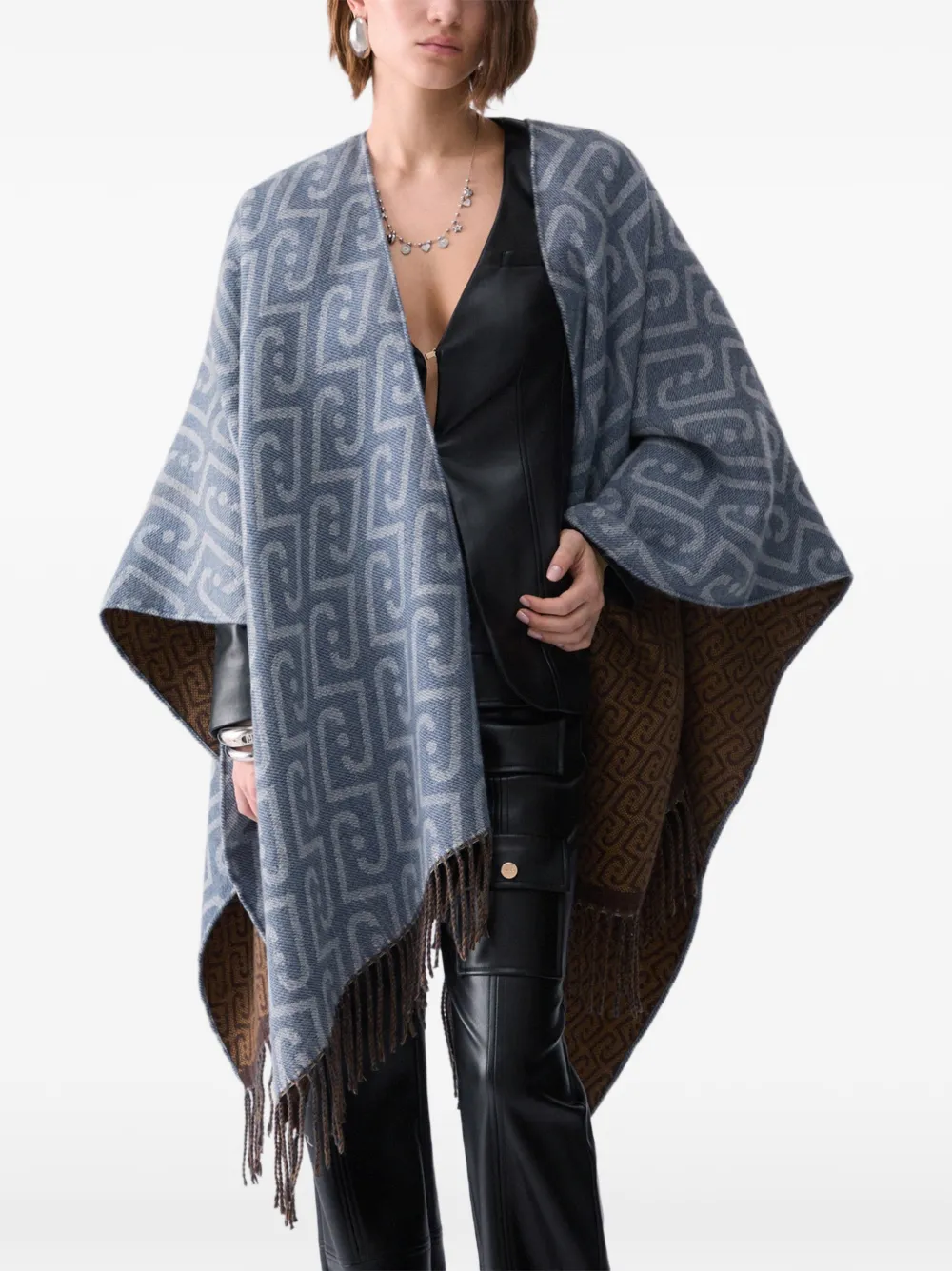 LIU JO Poncho met monogram-jacquard Blauw