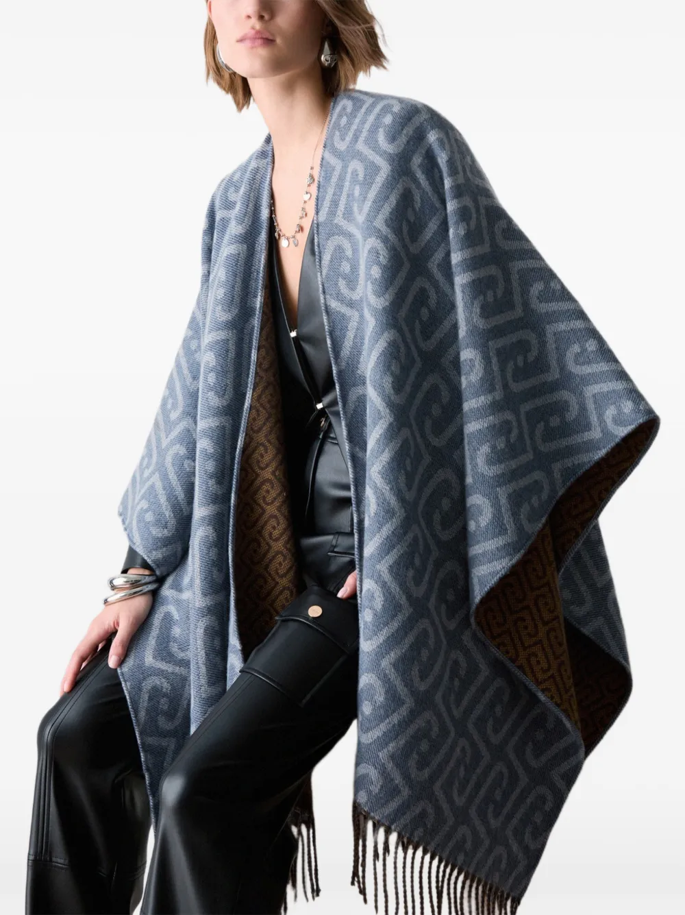 LIU JO Poncho met monogram-jacquard Blauw