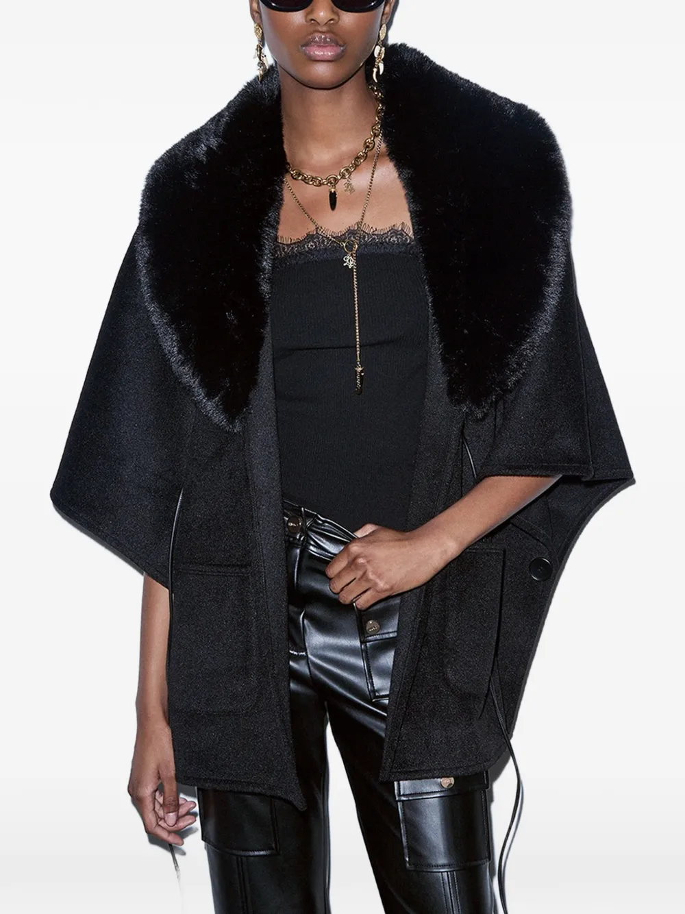 LIU JO Poncho van synthetisch lammy Zwart