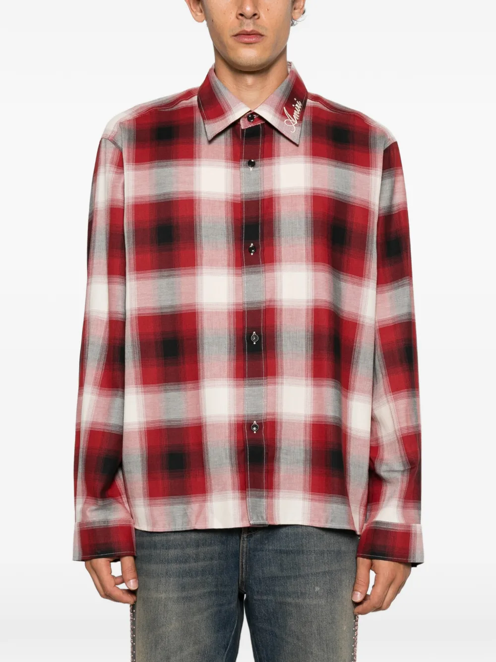 AMIRI logo-embroidered checked shirt Rood