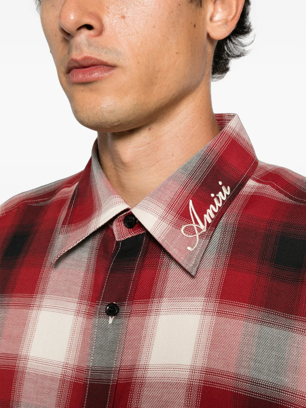AMIRI logo-embroidered checked shirt Rood