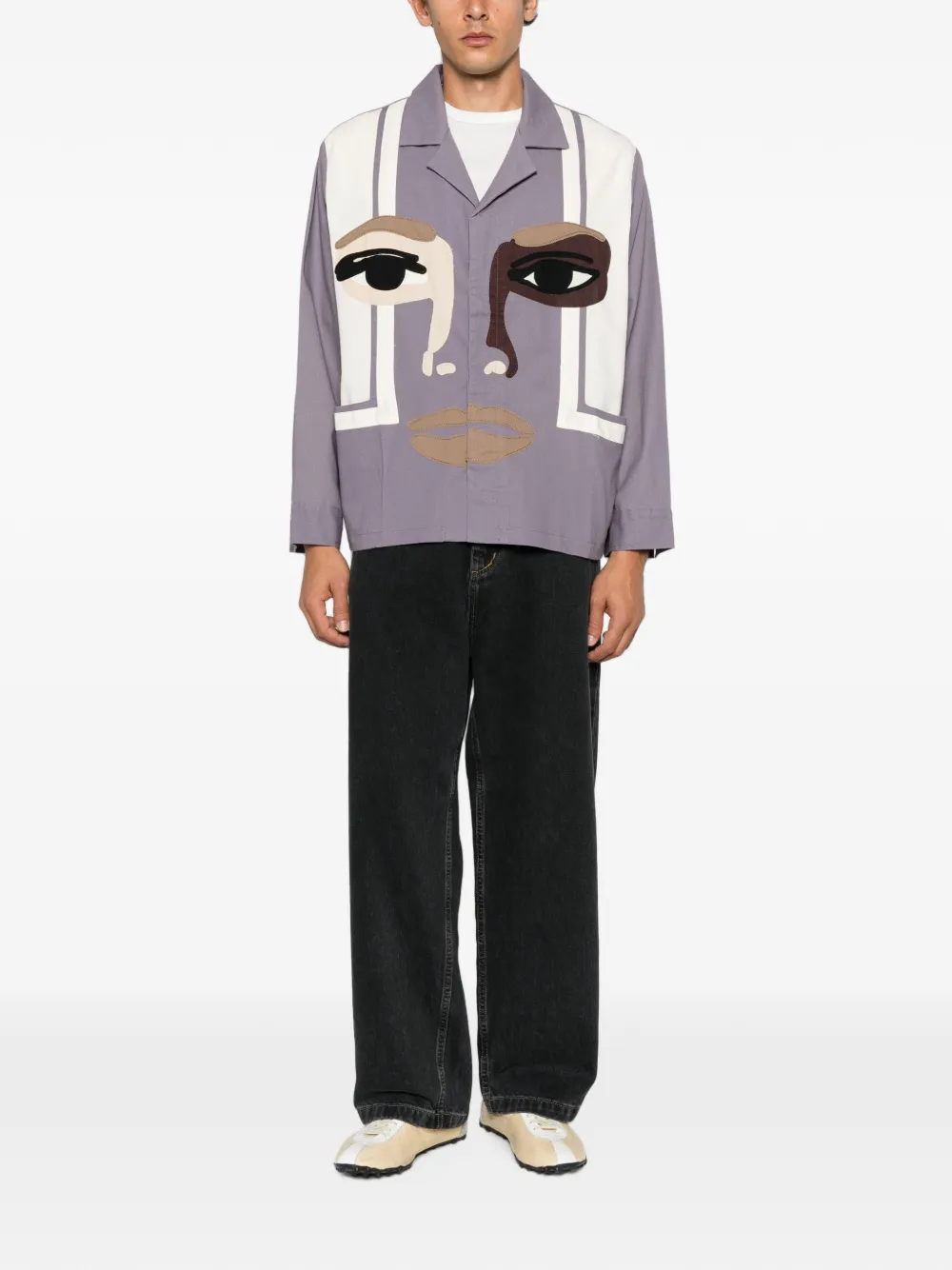 KidSuper face-patchwork camp-collar shirt Paars