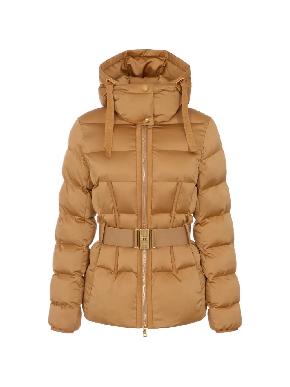 Elisabetta Franchi Down Jacket In Voile Fabric In Neutrals