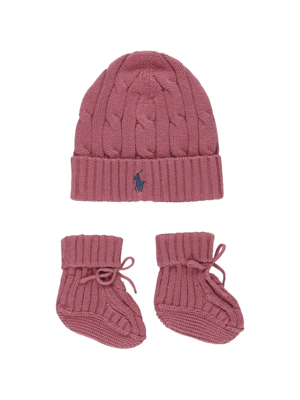 POLO RALPH LAUREN KIDS Kabelgebreide katoenen muts en laarzen Roze