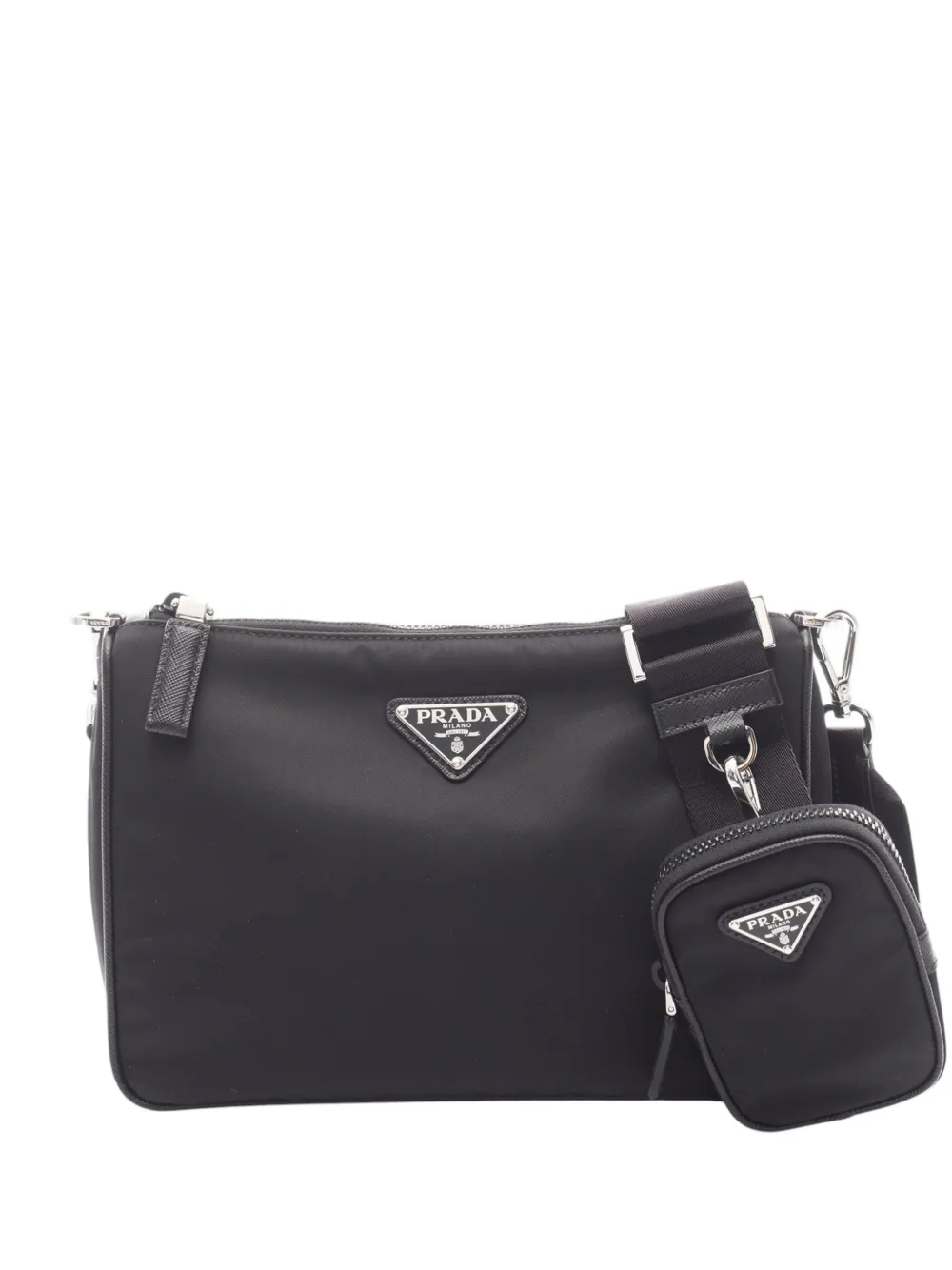 Prada Pre-Owned 2013-2026 Saffiano Trimmed Re Nylon Zip Top crossbody bag - Nero
