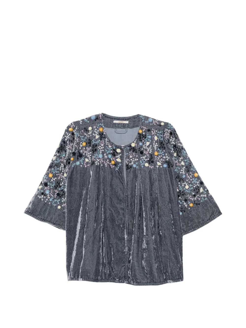 Aodress floral-embroidered velvet jacket
