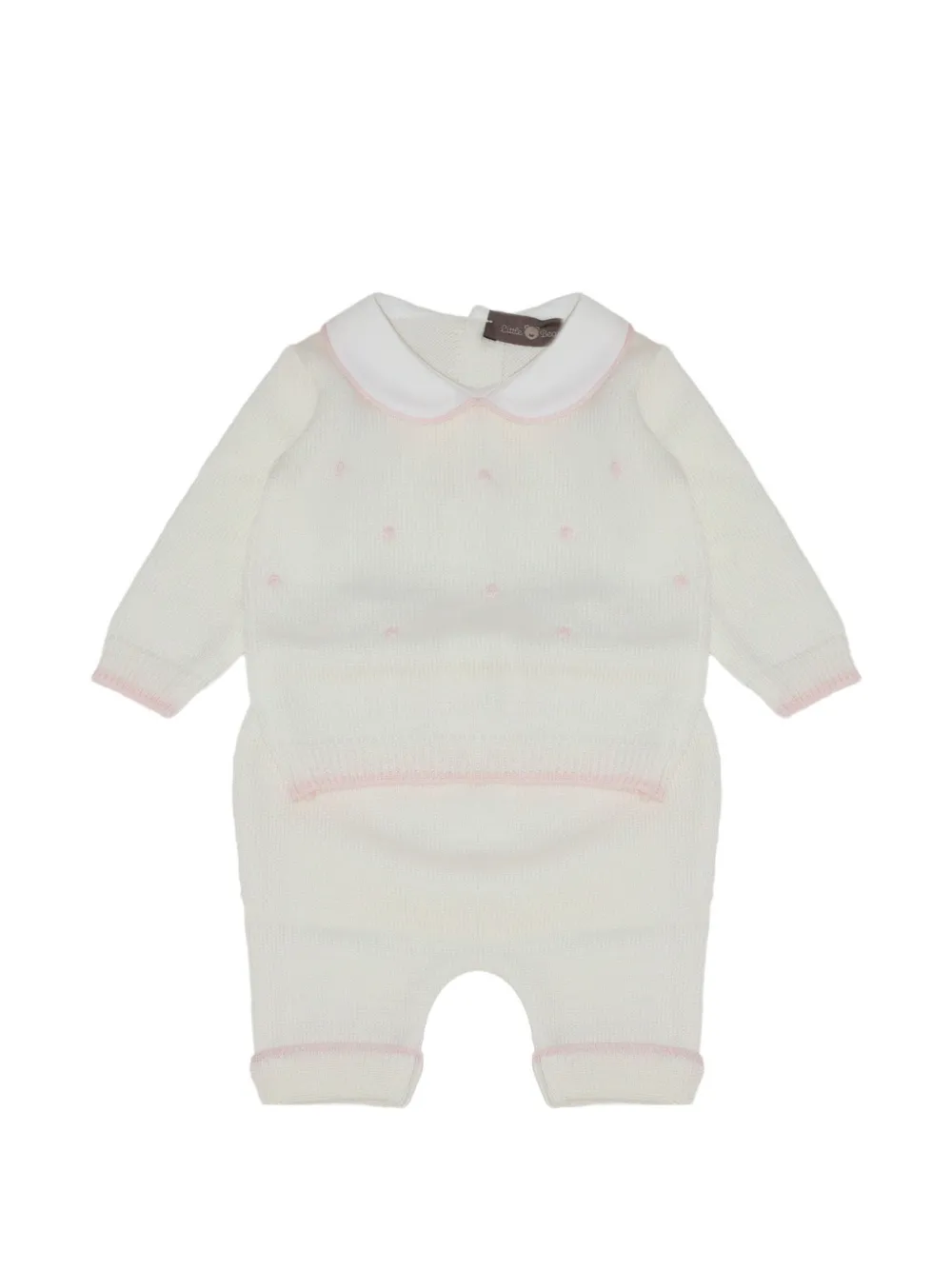 Little Bear polka-dot-embroidered wool babygrow set - Bianco