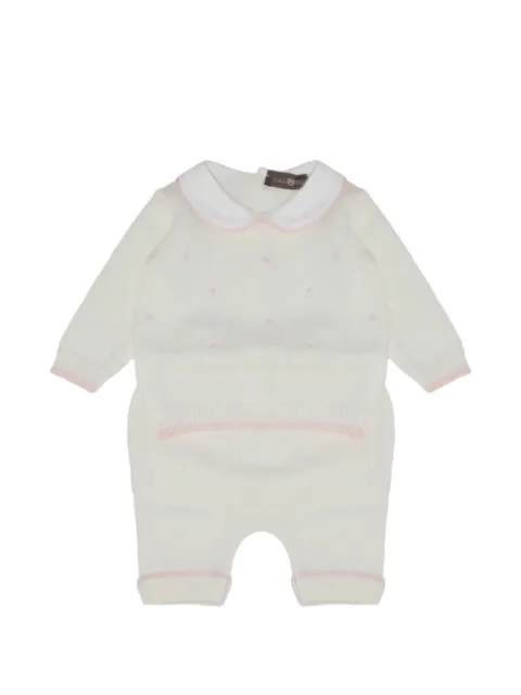 Little Bear polka-dot-embroidered wool babygrow set