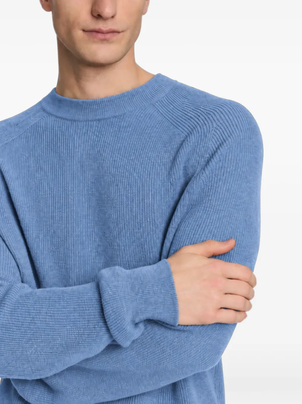Malo ribbed-knit raglan-sleeve sweater Blauw