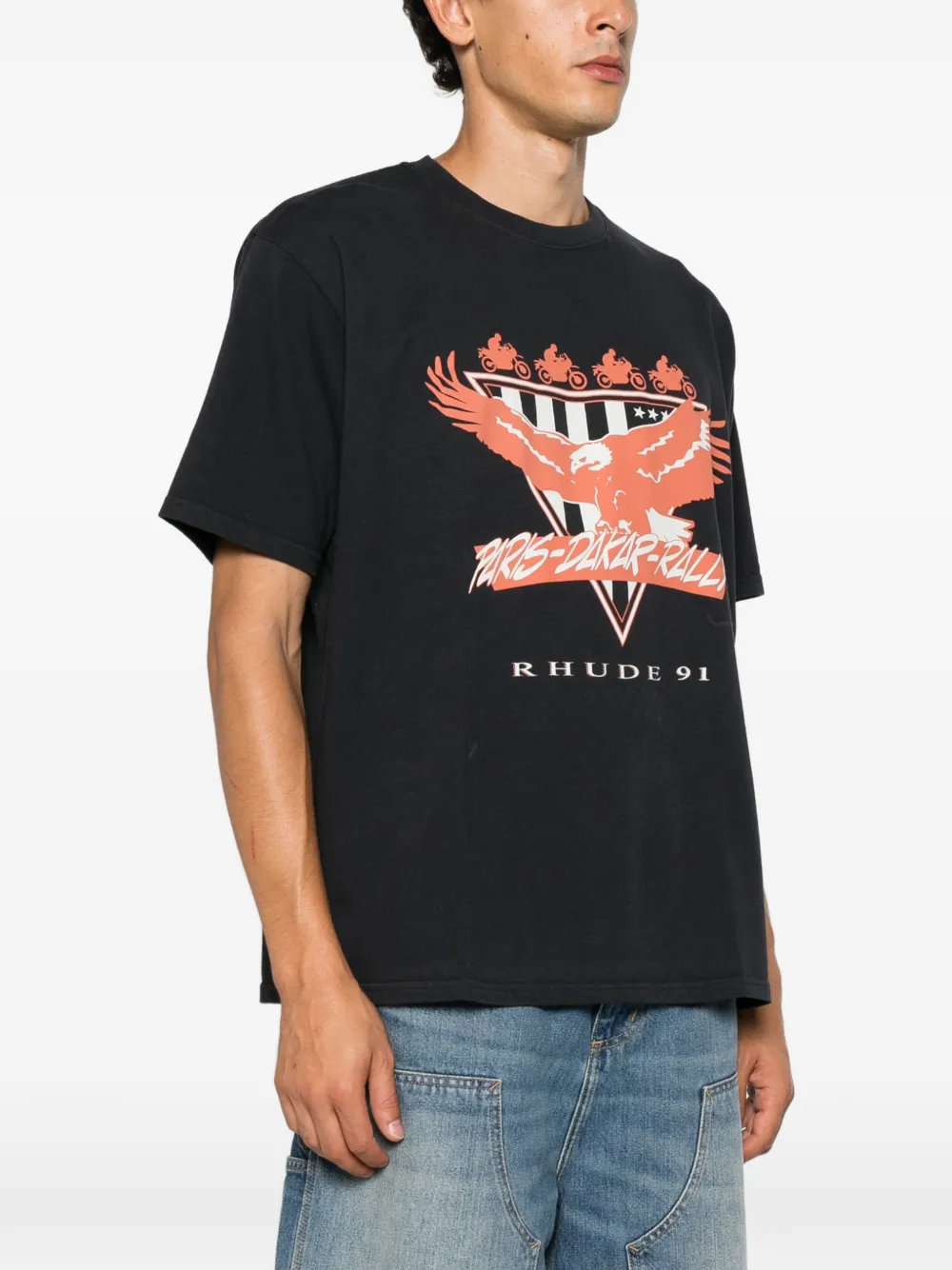 RHUDE Stage Racing T-shirt met grafische print Zwart