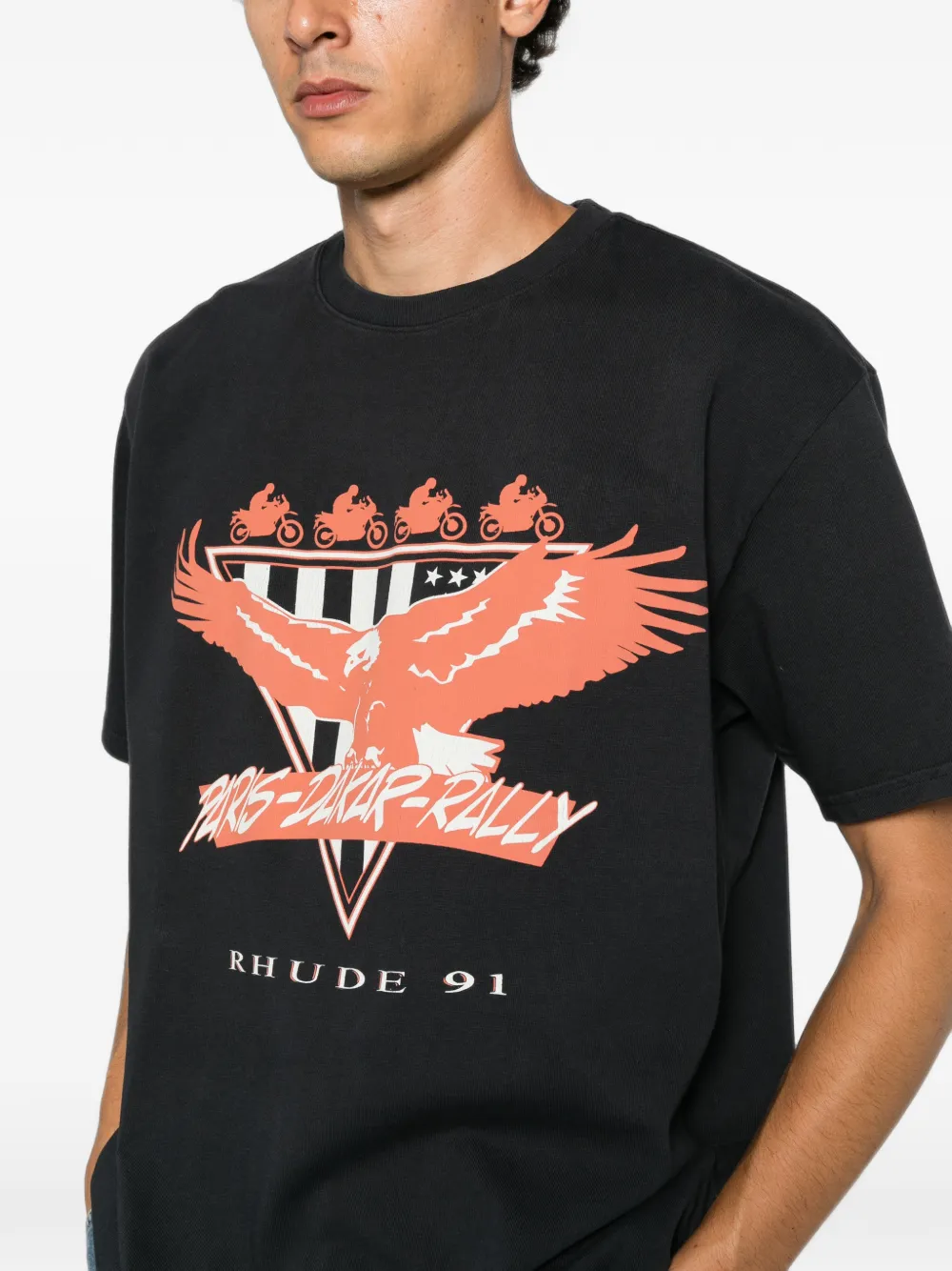 RHUDE Stage Racing T-shirt met grafische print Zwart