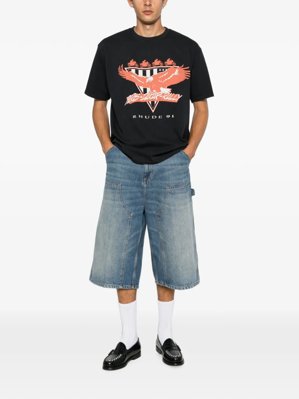 RHUDE Stage Racing T-shirt met grafische print Zwart