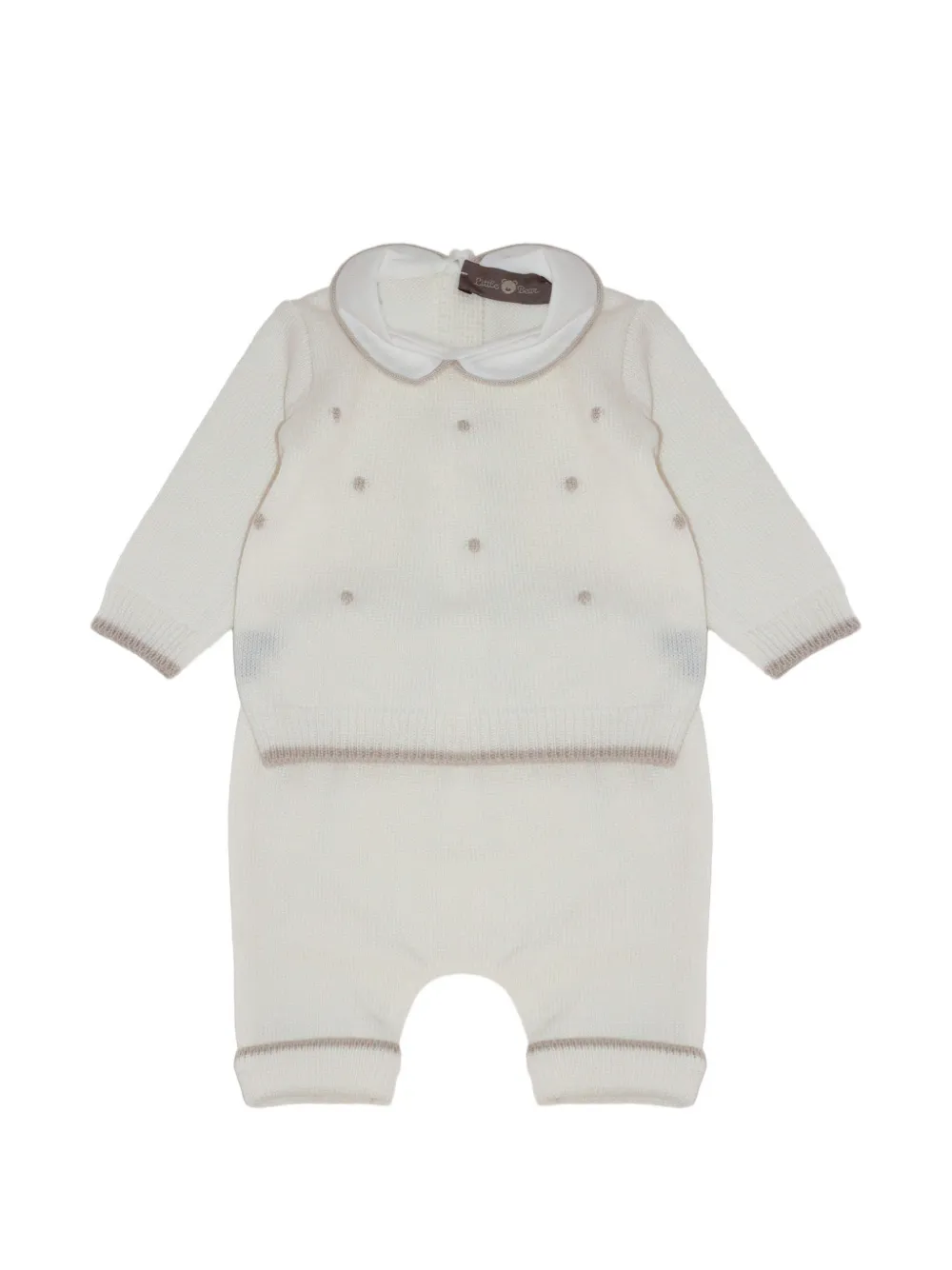 Little Bear polka-dot wool sweater and trousers set - Bianco