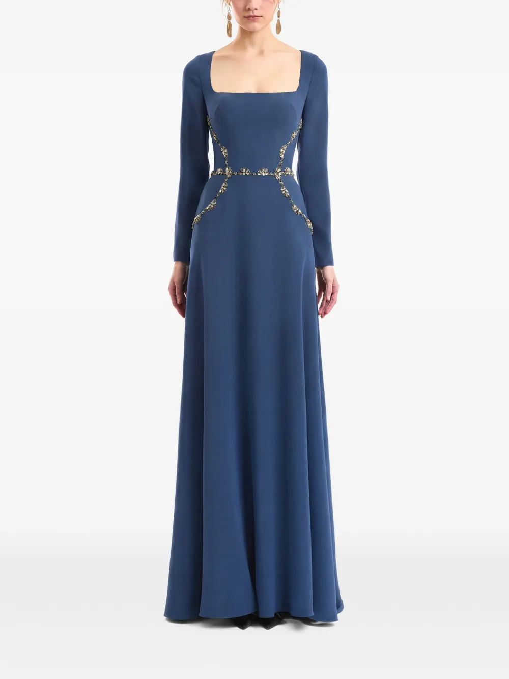 Gemy Maalouf Jurk met vierkante hals en taille met kralen Blauw