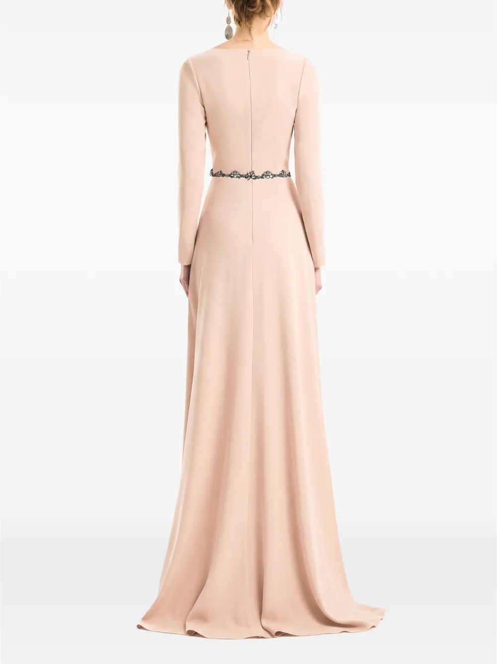 Gemy Maalouf Jurk met vierkante hals en taille met kralen Beige