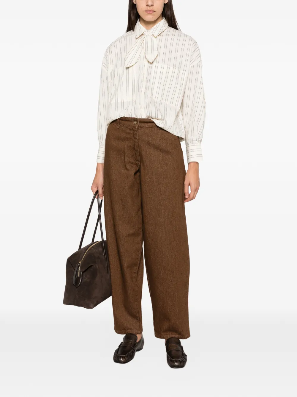 Sessùn Cecily gestreepte blouse met strik Beige