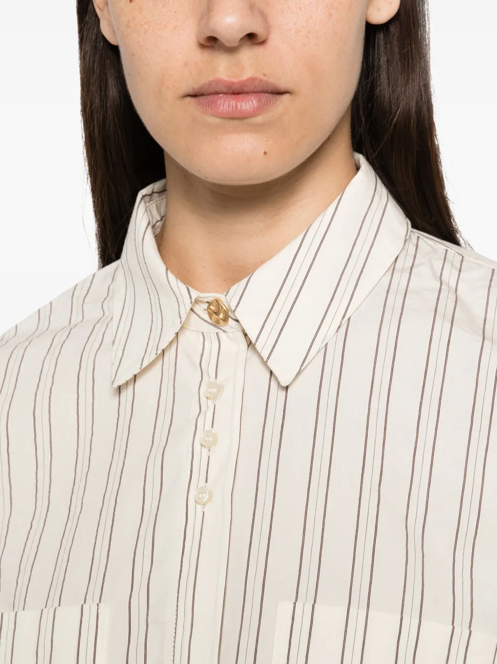Sessùn Cecily gestreepte blouse met strik Beige