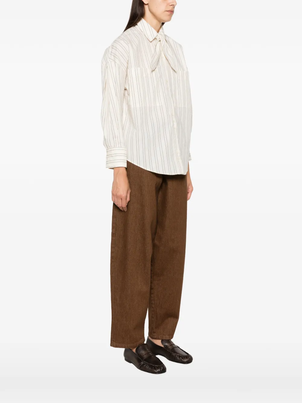 Sessùn Cecily gestreepte blouse met strik Beige