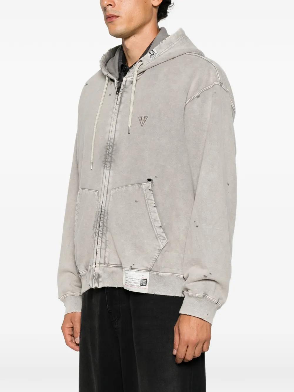 Maison MIHARA YASUHIRO distressed-effect zip-up hoodie Grijs